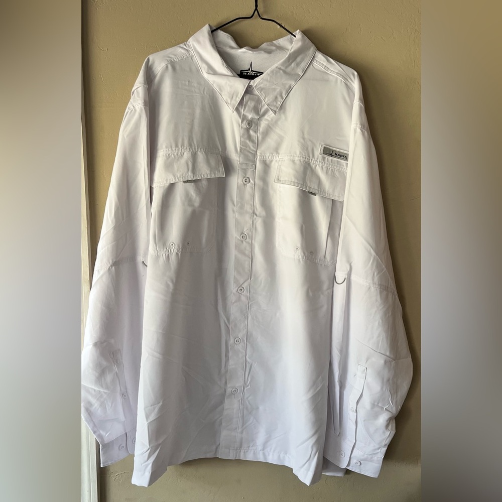 Habit White Button Up Long Sleeve Fishing Shirt Men 3XL Lightweight Vented